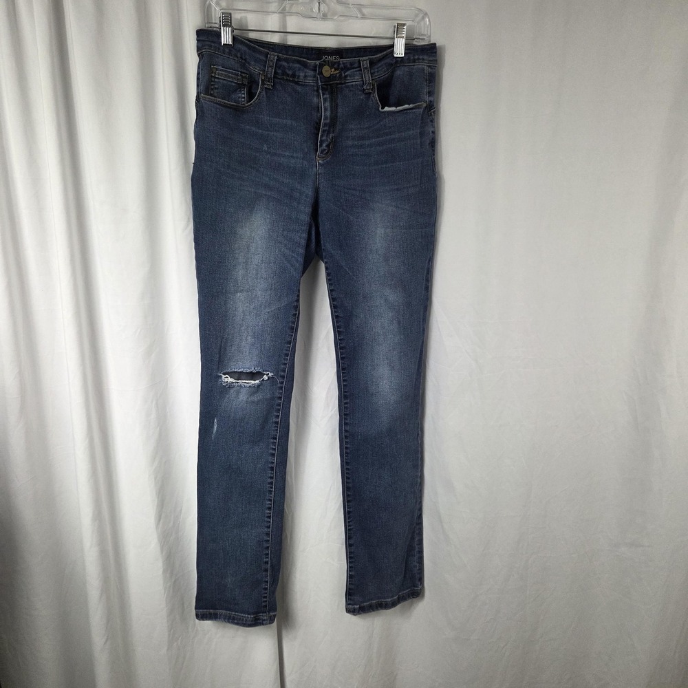 Jones New York Jeans Womens 10 Mid Rise Madison Straight Ripped Stretch Denim